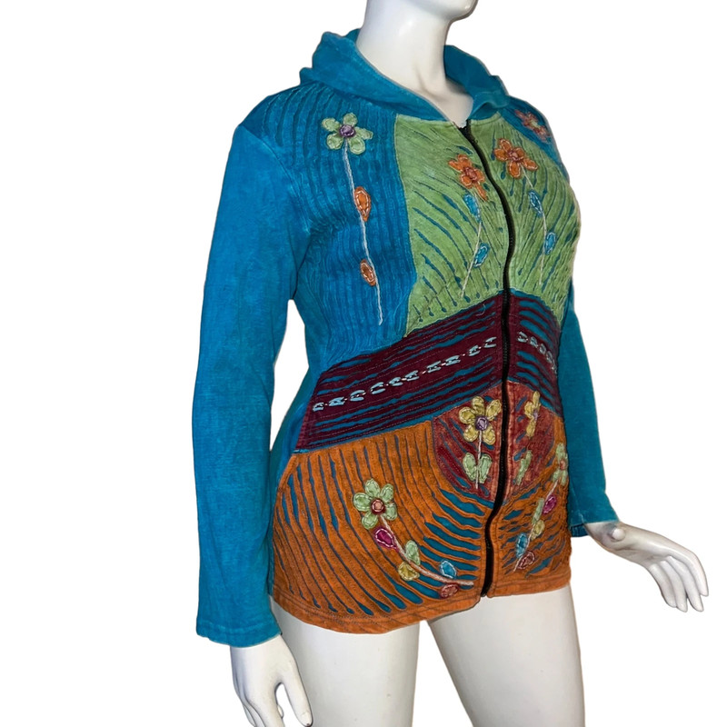 Embroidered patchwork boho hippie zippered hoodie 2