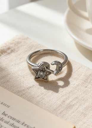 verstellbarer Edelstahl Ring Stern Mond Ring, staat: Nieuw zonder prijskaartje, maat: Aanpasbaar, € 4,00, € 4,90 inclusief Kopersbescherming
