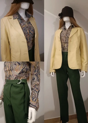Outfit abbinato set tre pezzi tg.M blazer pelle, camicia barocco, pantaloni vita alta, marca: PIU BRAND, estado: Muito bom, tamanho: L / 40 / 12, €59.90, €63.60 inclui Proteção do Comprador
