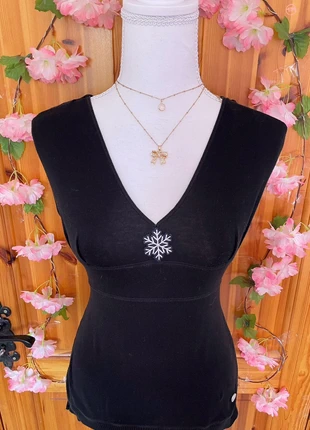 Black Sleeveless V Neck Top With Snowflake Detail., brand: Sonia Rykiel, condition: Good, size: M / 38 / 10, €16.50, €18.03 includes Buyer Protection