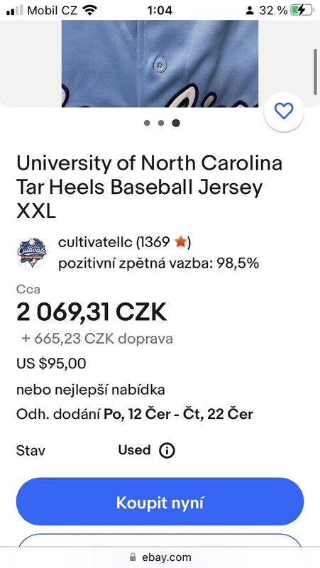 University of North Carolina Tar Heels Baseball Jersey XXL