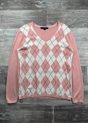 Pull col V motif losange Tommy Hilfiger Rose et Blanc taille L, marque: Tommy Hilfiger, état: Très bon état, taille: L / 40 / 12, 34,00 €, 36,40 € Protection acheteurs (Pro) incluse