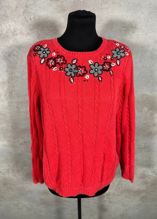 Pull Maille Torsadée Cable Knit Vintage Alfred Dunner rouge fleuri brodé taille L, brand: Vintage Dressing, condition: Very good, size: L / 40 / 12, €15.00, €16.45 includes Buyer Protection Pro