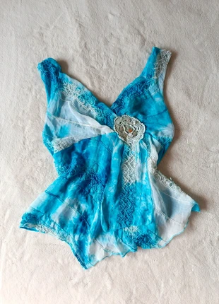 Top Vintage Y2K fairycore fleuri brodé voile tulle mermaid, marca: Top Vintage, estado: Muito bom, tamanho: S / 36 / 8, €28.00, €30.10 inclui Proteção do Comprador