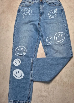 ONLY jean droit smiley print denim bleu clair femme taille 38 M streetwear Y2K original, brand: ONLY, condition: Very good, size: M / 38 / 10, €24.99, €26.94 includes Buyer Protection