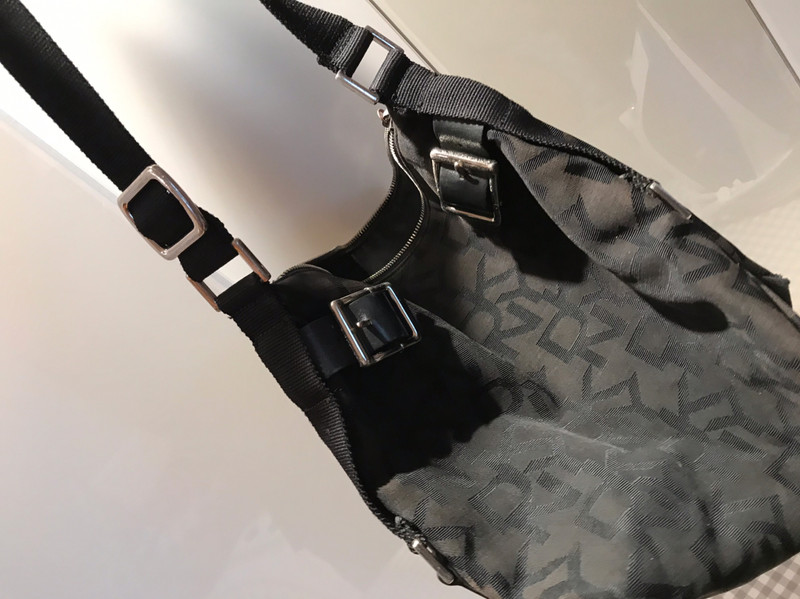 Donna Karan DKNY Brown Monogram Canvas Leather Strap Shoulder bag