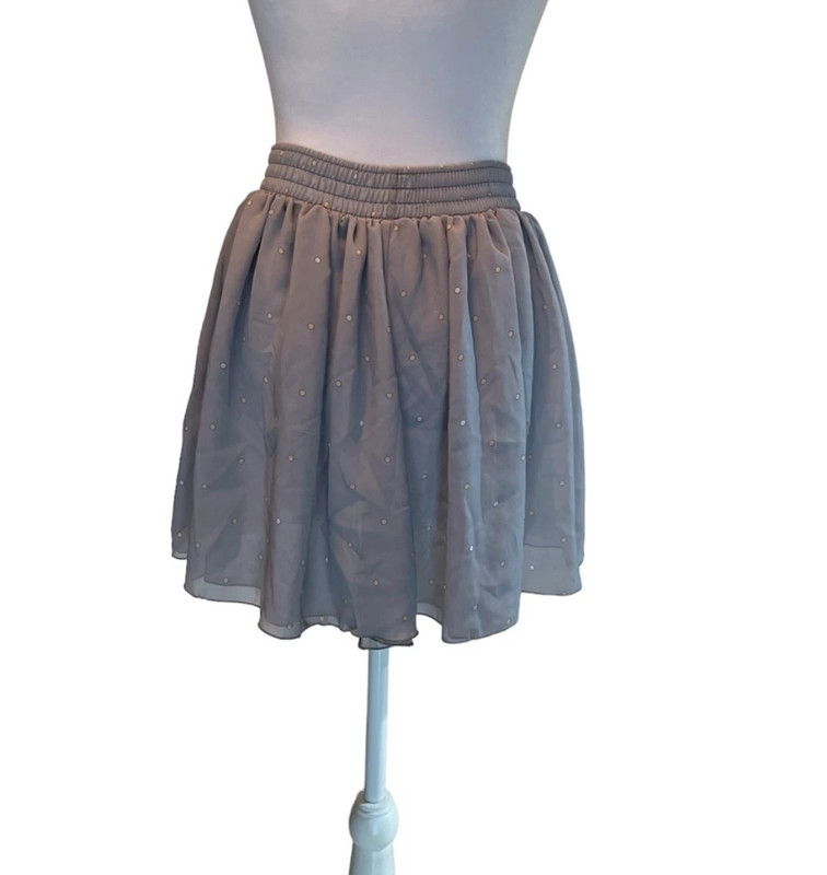 Chiffon by American Apparel Gray with Yellow Polka Dot Circle Mini Skirt Size XS 3