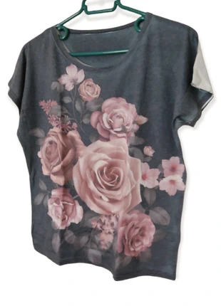 Tee-shirt manches courtes imprimé fleur (rose,gris), M / 38 / 10, marca: Inconnu, estado: Bueno, tamaño: M / 38 / 10, 2,90 €, 3,75 € Protección al comprador incluida