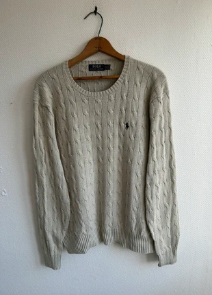 Pull Torsadé Ralph Lauren en Soie Crème/Gris 📏 2XL, marque: Ralph Lauren, état: Très bon état, taille: XXL, 49,00 €, 52,15 € Protection acheteurs (Pro) incluse