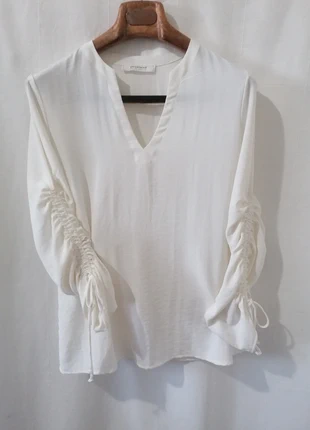 Blusa elegante bianca in viscosa maniche arricciate, brand: Promod, condizioni: Ottime, taglia: S / IT 40 / EU 36, €7.90, €9.00 include la Protezione acquisti