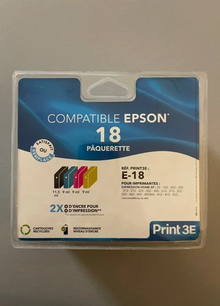 Pack de 4 cartouches compatible Epson 18, marque: print3e, état: Neuf avec étiquette, 10,00 €, 11,20 € Protection acheteurs (Pro) incluse