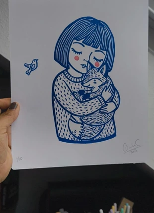Linogravure fille renard 🦊 A5, condition: Very good, €14.00, €15.40 includes Buyer Protection Pro