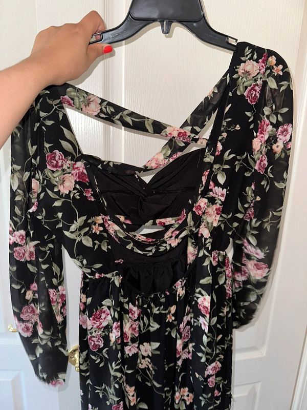 V ery sexy black and pink floral maxi dress size small cross cross back 5