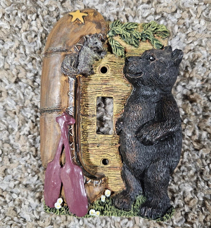 Rustic Country Light Switch Plate Cover Bear Canoe Hunter Outdoorsman 1