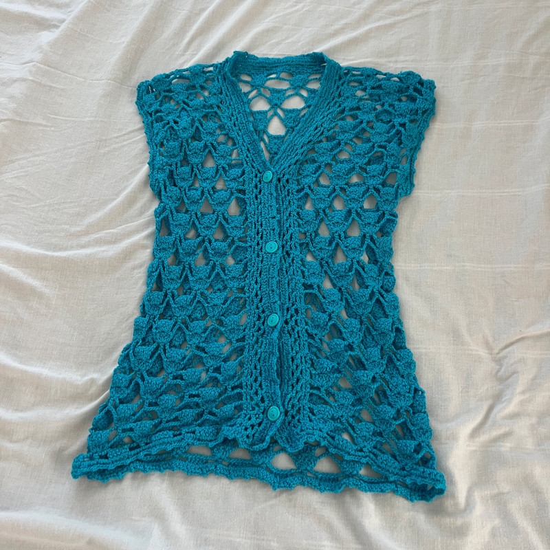 Blue hand knit cardigan top 1