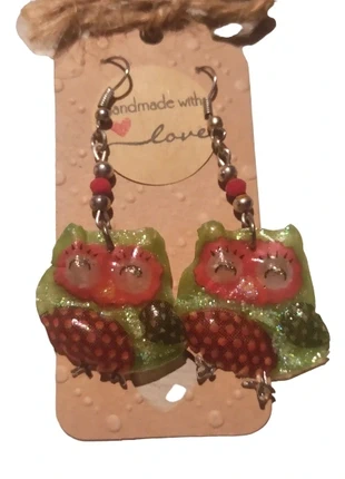 Orecchini handmade gufetti di cellulosa, brand: Mano, condizioni: Nuovo con cartellino, €15.00, €16.45 include la Protezione acquisti