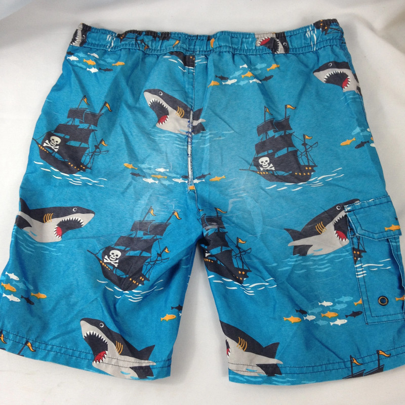 Gymboree Boys Youth Size 10 Swim Shorts Trunks Blue w/Sharks & Pocket 2