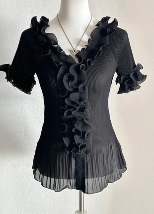 Chemisier plissée col V cintré noir gothique à froufrous y2k, brand: Vintage Dressing, condizioni: Ottime, taglia: L / IT 44 / EU 40, €27.90, €30.00 include la Protezione acquisti Pro