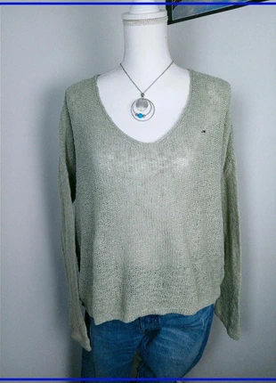 Pull en maille ajourée Tommy Hilfiger - Vert clair - Coton et lin - Taille L - Femme, marke: Tommy Hilfiger, zustand: Gut, größe: L / 40 / 12, 18,00 €, 19,60 € beinhaltet Vinted-Käuferschutz Pro