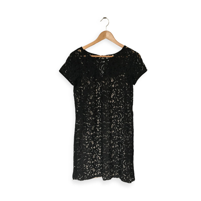Loft black lace mini dress with Nude Underlay, Size 6 1