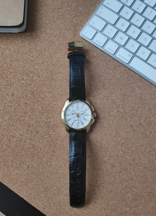 Cerruti Watch Golden Black leather Vinted