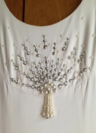 Lange elegante vintage gevoerde trouwjurk avondjurk parels zilverdraad hoge afwerking, merk: Handmade, staat: Nieuw zonder prijskaartje, maat: S / 36 / 8, € 325,00, € 341,95 inclusief Kopersbescherming