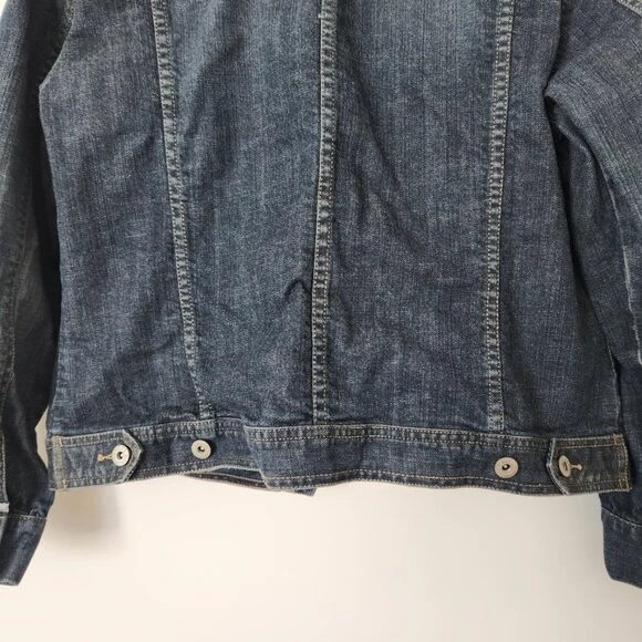 Chico's Platinum Denim Jacket Dark Wash Blue Button Front Stretch Medium 1 5