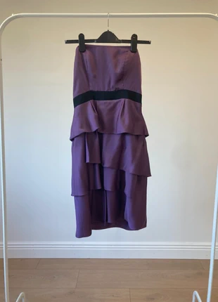Strapless Purple Tiered Satin Dress with Black Waistband, brand: Maison 123, condition: Good, size: M / 38 / 10, €35.00, €37.45 includes Buyer Protection