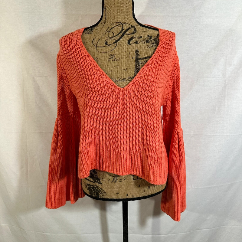 Free People Damsel Cable Knit Pullover Sweater in Coral 1
