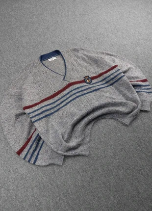 Pull Col V Vintage 80s en Maille Chiné Gris à Motifs et Logo / Écusson Brodé "Canard" 30% Laine (L), marke: Vintage Dressing, zustand: Sehr gut, größe: L, 29,00 €, 31,15 € beinhaltet Vinted-Käuferschutz Pro