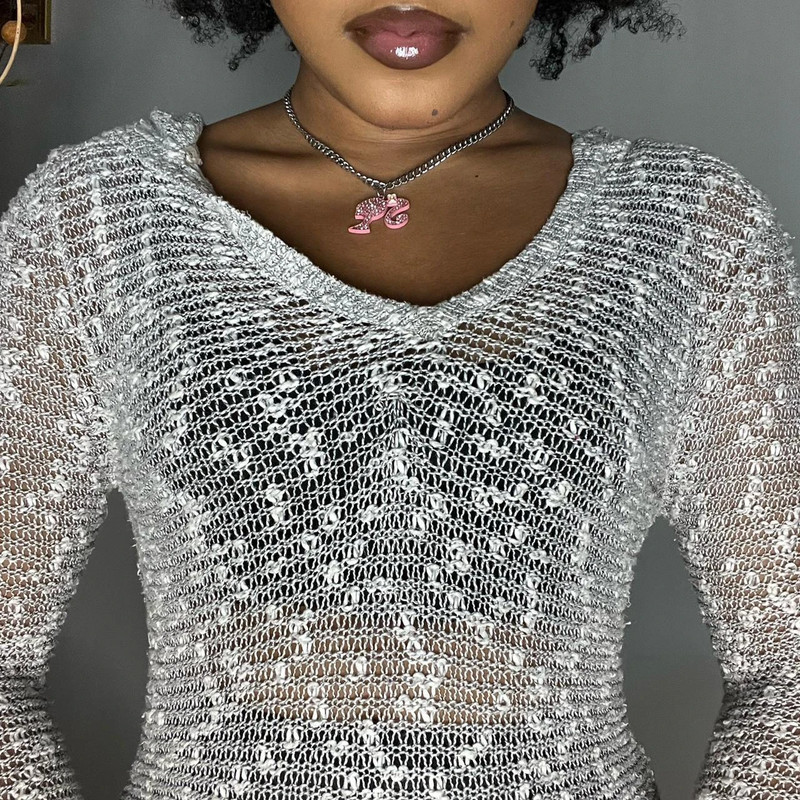 Y2K Grey Knit Sweater Top 4