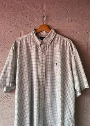 Chemise Ralph Lauren à manches courte blanche à carreaux logo brodé bleu- Taille XL, marque: Ralph Lauren, état: Très bon état, taille: XL, 18,00 €, 19,60 € Protection acheteurs (Pro) incluse