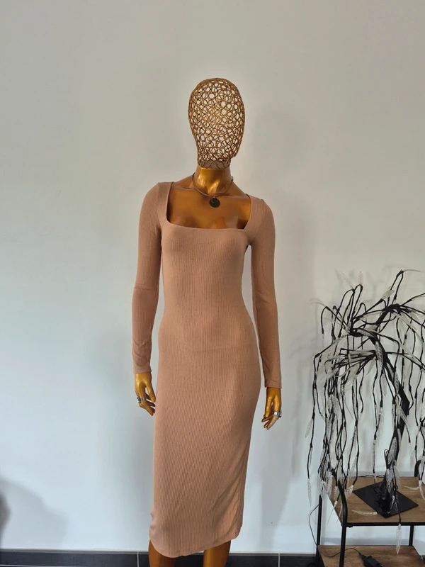 Robe Longue Taupe Manches Longues Femme Taille M/38