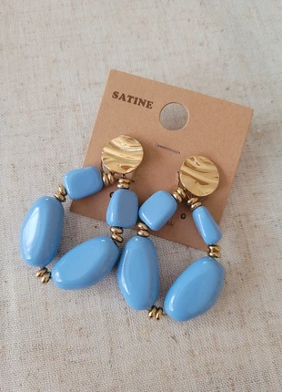 Boucles d'oreilles perles créoles bleu en acier inoxydable, brand: Satine, condizioni: Ottime, €6.00, €7.00 include la Protezione acquisti