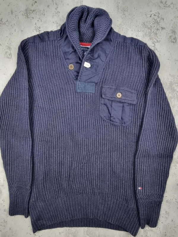 Pull col châle Tommy Hilfiger – Bleu marine – Taille M Hommes (mesures en photos) - photo numéro 3