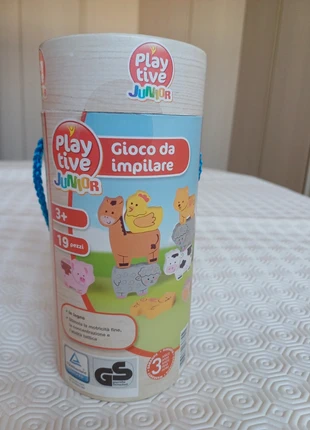 Gioco legno impilare animali fattoria con dado, merk: Play Tive Junior, staat: Heel goed, maat: 24-36 maanden / 92 cm, € 12,00, € 13,30 inclusief Kopersbescherming