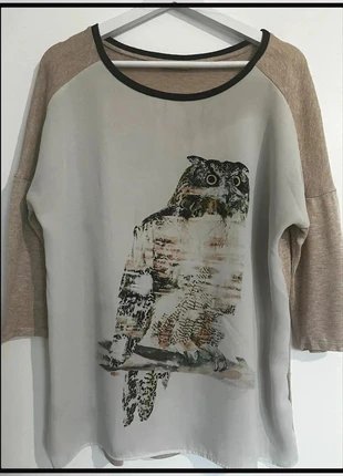 🦉 T-shirt / blouse beige imprimé hibou, brand: Camaïeu, condition: Very good, size: XL / 42 / 14, €7.00, €8.05 includes Buyer Protection