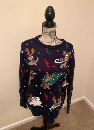 River island Christmas reindeer men’s Christmas jumper navy medium, brand: River Island, condition: Very good, size: M, £8.00, £9.10 includes Buyer Protection