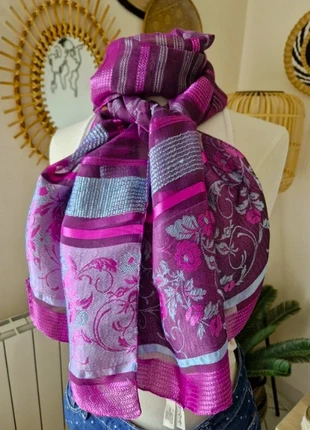 123🌿 Foulard soyeux étole écharpe satinée tons violets / ciel vintage, brand: 123, condition: Very good, €6.00, €7.00 includes Buyer Protection Pro