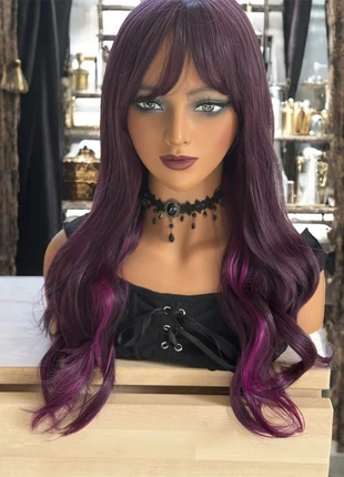 Perruque wig parruca perrücke violette mèches fuchsia avec frange Halloween vampire diable, marca: givenza, estado: Nuevo sin etiquetas, 20,00 €, 21,70 € Protección al comprador Pro incluida