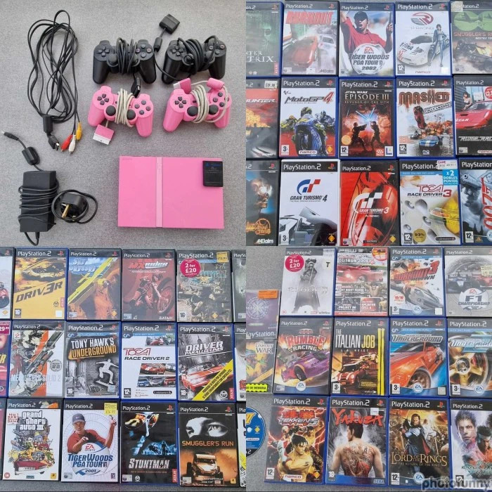 PS2 Sony PlayStation 2 Slim Pink Console 77004 + 4 Controllers + 47 GAMES + Memory Card 1