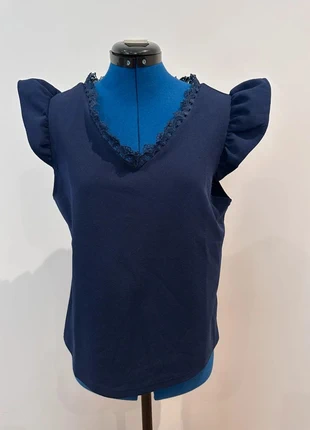 Top bleu marine avec manches volants et dentelle-taille M-Shein, brand: Shein, condition: Very good, size: M / 38 / 10, €5.00, €5.95 includes Buyer Protection Pro