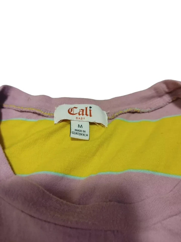 Cali Baby Short Sleeve T Shirt Ribbed Stripped T Shirt Crop Top Pink, Yellow Med 2