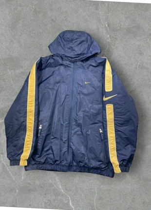 Nike coupe-vent vintage années 2000 bleu marine jaune logo Swoosh brodé capuche homme taille L, brand: Nike, condition: Very good, size: L, €35.00, €37.45 includes Buyer Protection Pro