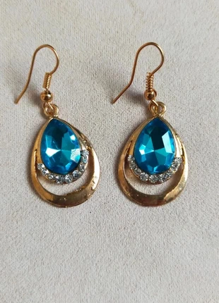 Boucles d'oreilles dorées – Goutte turquoise lumineuse, marque: Fantaisie, état: Neuf sans étiquette, 10,00 €, 11,20 € Protection acheteurs (Pro) incluse