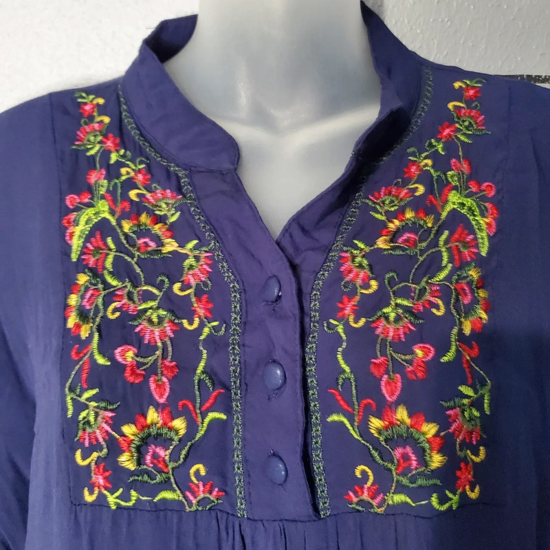 Long Sleeved Indigo Embroidered Floral Tunic - Mini Dress from YLS Lili 4