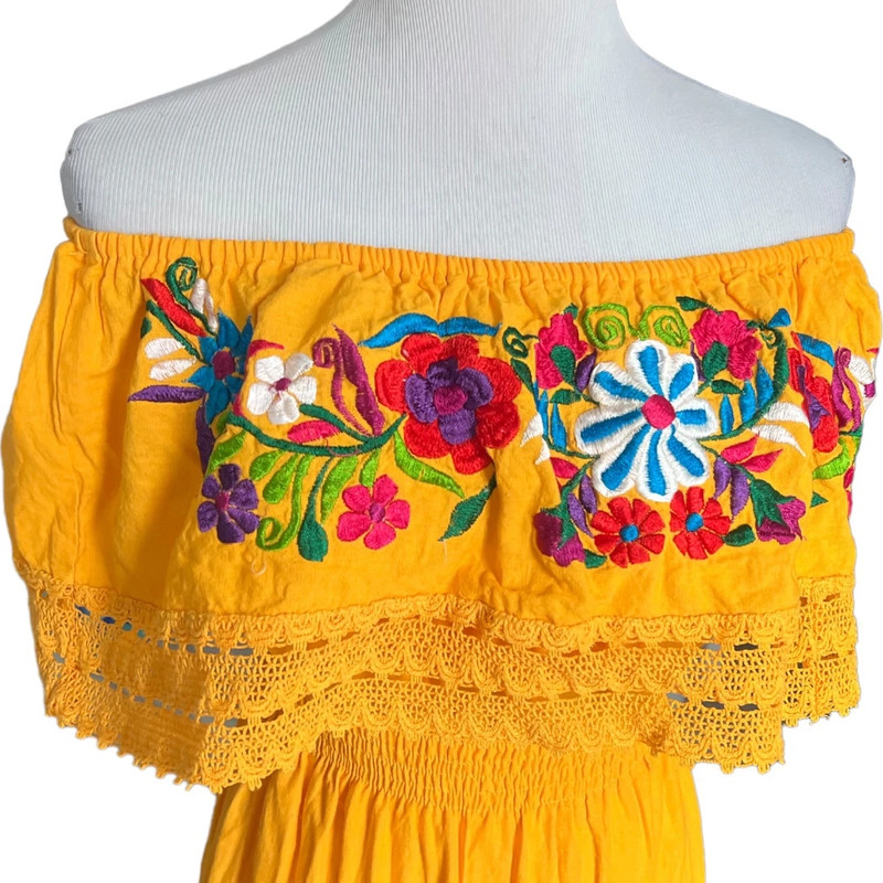 Womens Artesainias Mexican Flower Fiesta Off Shoulder Authentic Dress - Sz L 2