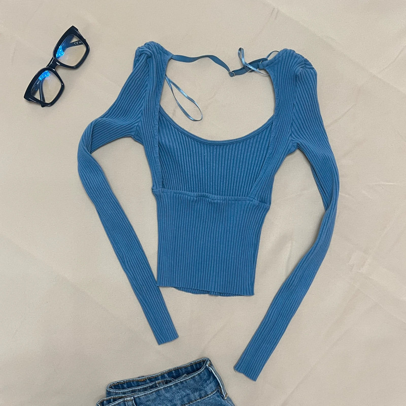 ZARA Blue Rib Open-Back Top 2