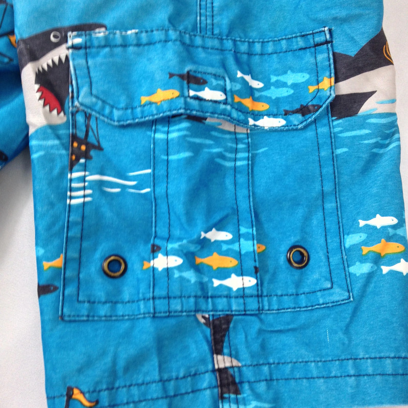 Gymboree Boys Youth Size 10 Swim Shorts Trunks Blue w/Sharks & Pocket 3