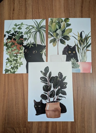 3 poster gatti neri con piante, brand: CAT, condizioni: Ottime, €4.90, €5.85 include la Protezione acquisti